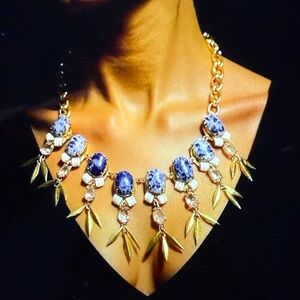 J. Crew Gold and Blue Leaf Necklace